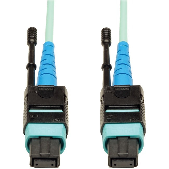 Eaton N846-10M-24-P Tripp Lite Series MTP/MPO Patch Cable with Push/Pull Tab Connectors, 100GBASE-SR10, CXP, 24 Fiber, 100Gb OM3 Plenum-rated - Aqua, 10M (33 ft.)