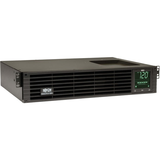Eaton SMART1500RM2UN Tripp Lite UPS with LCD display, 8 outlets, line-interactive sine wave, 120V, 1.5kVA, 2U rack/tower.