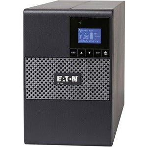 Eaton 5P850G 850VA line-interactive UPS with 6 C13 outlets, true sine wave, C14 input, tower design, and network card option.