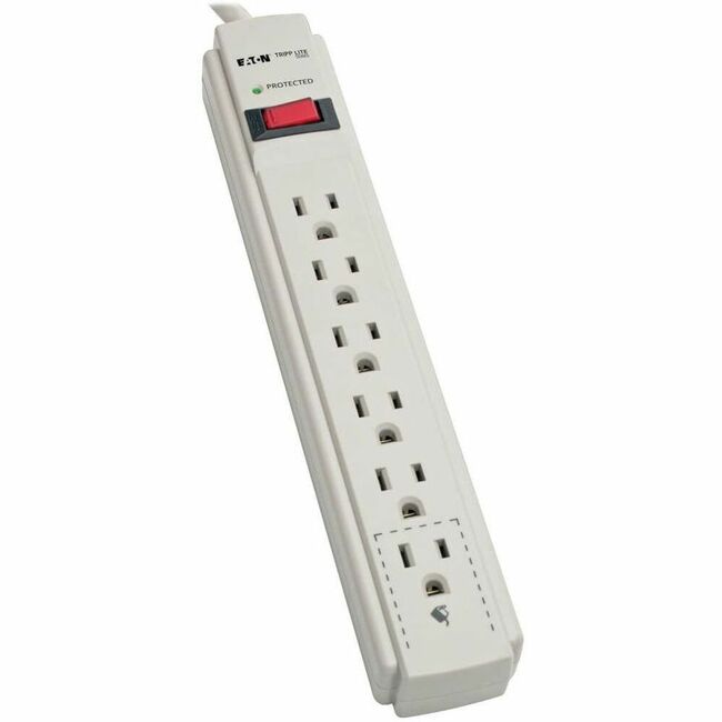 Eaton TLP608 Tripp Lite by Eaton Protect It! 6-Outlet Surge Protector 8 ft. (2.43 m) Cord 990 Joules Low-Profile Right-Angle 5-15P plug