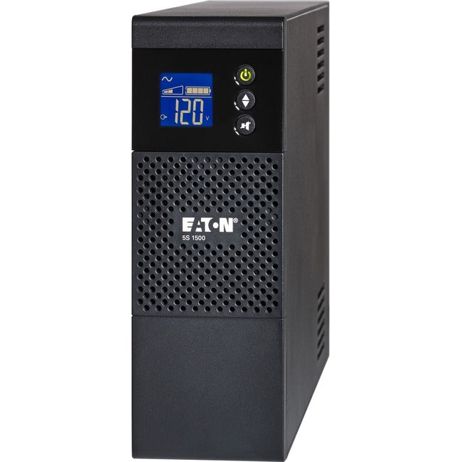 Eaton 5S1500LCD 1500VA line-interactive UPS with LCD display, battery backup, and USB port for general purpose power protection.