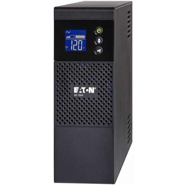 Eaton 5S1500G 1500VA tower UPS with LCD display, sine wave output, USB port, and battery backup for general purpose use