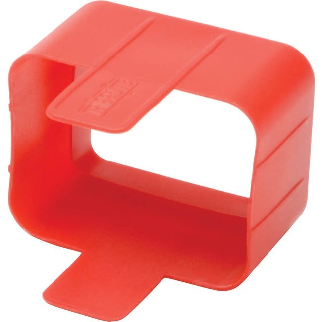 Eaton PLC19RD Tripp Lite Series plug-lock inserts, red C20 to C19 connector, shown in a 100-pack for secure power connections.