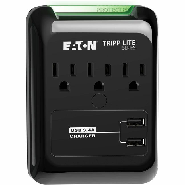 Eaton SK30USB Tripp Lite Series Protect It! 3-Outlet Surge Protector, Direct Plug-In, 540 Joules, 3.4 A USB Charger, Diagnostic LED