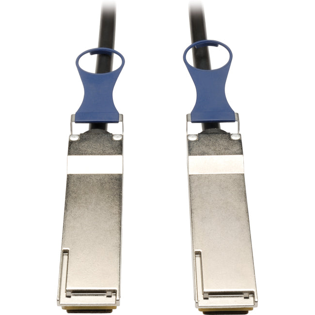 Eaton Tripp Lite QSFP+ to QSFP+ 40Gb passive DAC copper Infiniband cable, 5 meters, with black connectors and cable.