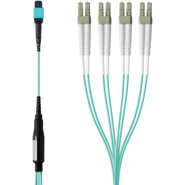 Belkin International INC F2CF005-2M Belkin MTP to LC Fiber Optic Cable, 40GB Aqua Multimode MTP/8x LC, 50/125, OM3, Plenum