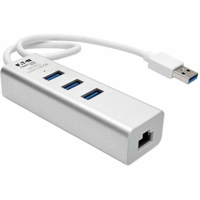 Eaton U336-U03-GB Tripp Lite Series USB to Gigabit Ethernet NIC Network Adapter with 3 Port USB 3.x (5Gbps) Hub