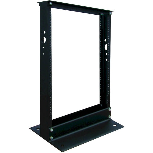 Eaton SR2POST13 13U SmartRack 2-post open frame network rack with mounted equipment and cable management.