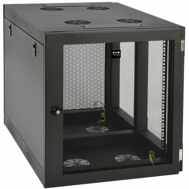 Eaton Tripp Lite SRW12UHD 12U heavy-duty side-mount server rack enclosure with low-profile design for wall mounting.