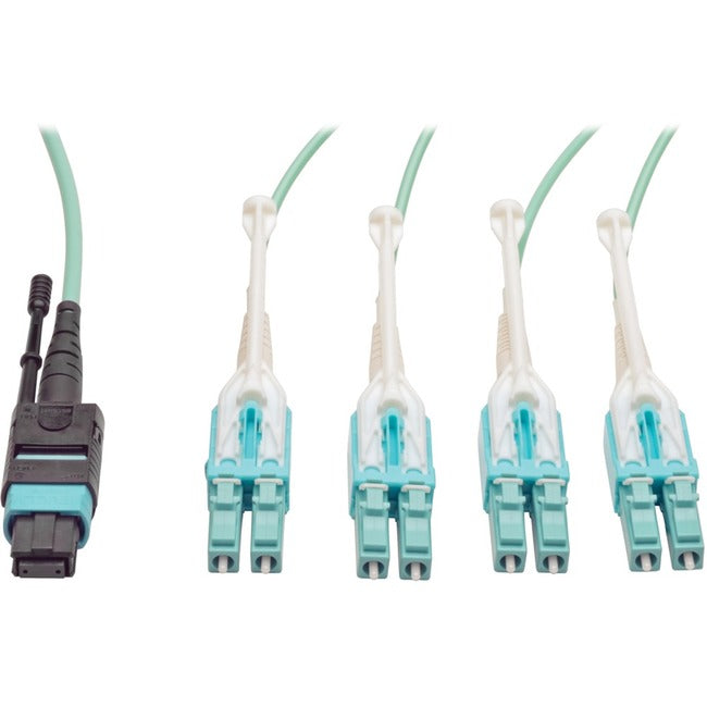 Eaton N844-02M-8LC-PT Tripp Lite Series MTP/MPO Fan-out Cable with Push/Pull Tab Connectors, MTP/MPO to 4xLC, 40GbE, 40GBASE-SR4,OM3 Plenum-rated - Aqua, 2M (6.56 ft.)