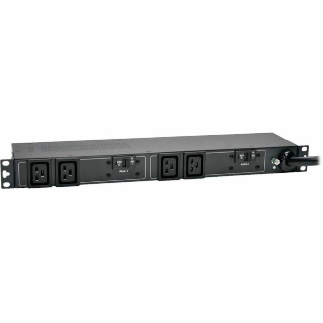 Eaton PDUH30HV19 Tripp Lite PDU with 4 C19 outlets, NEMA L6-30P input, 12 ft. cord, 1U rack-mount for data centers.