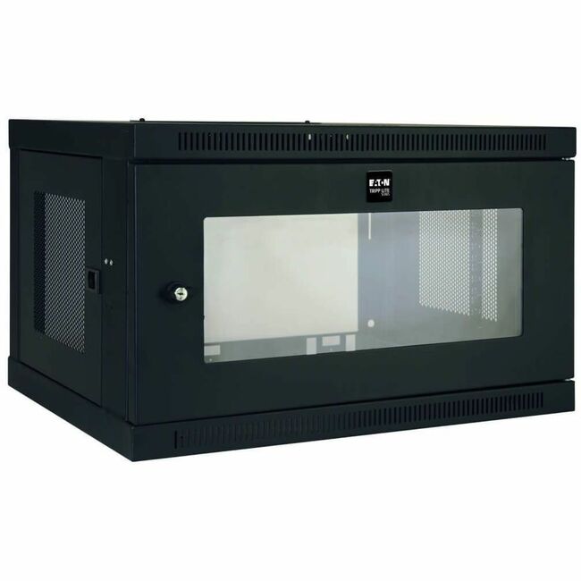 Eaton SmartRack 6U low-profile wall-mount mini rack enclosure with clear acrylic window, rack equipment storage.
