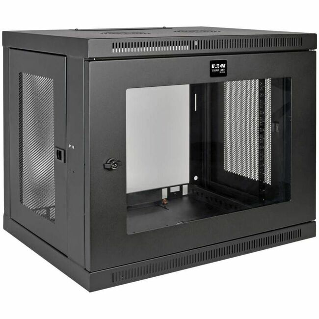 Eaton SmartRack 9U low-profile wall-mount mini rack enclosure with clear acrylic window, designed for secure rack equipment storage.