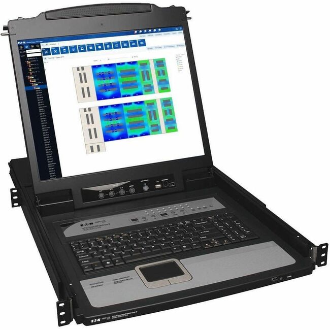 Eaton NetDirector 16-port rack-mount IP KVM switch with 19-inch LCD display in a 1U rack-mount unit