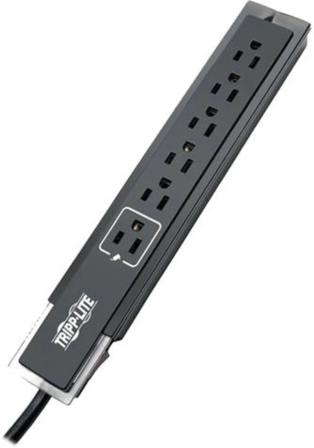 Eaton TLP606SSTELB Tripp Lite Series Protect It! 6-Outlet Surge Protector, Right-Angle Plug, Side-Mount Switch, 1440 Joules, Tel/Modem Protection, 6 ft. (1.8 m) Cord, Black