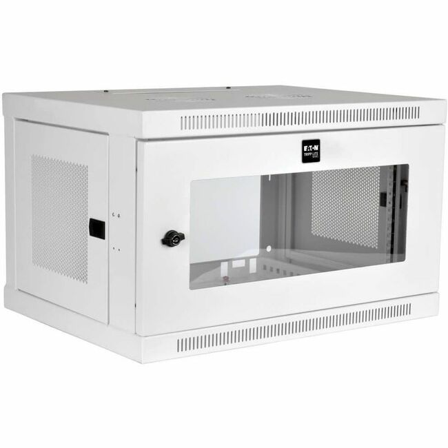 Eaton SmartRack 6U low-profile wall-mount mini rack enclosure with clear acrylic window, white finish, for rack equipment.