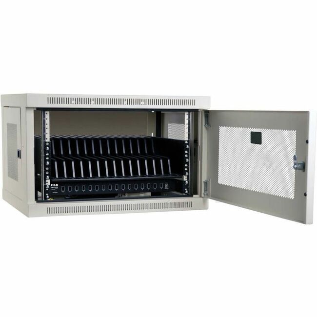 Eaton CS16USBW multi-device charging station with 16 USB ports, wall-mount option, suitable for tablets and smartphones, white color.