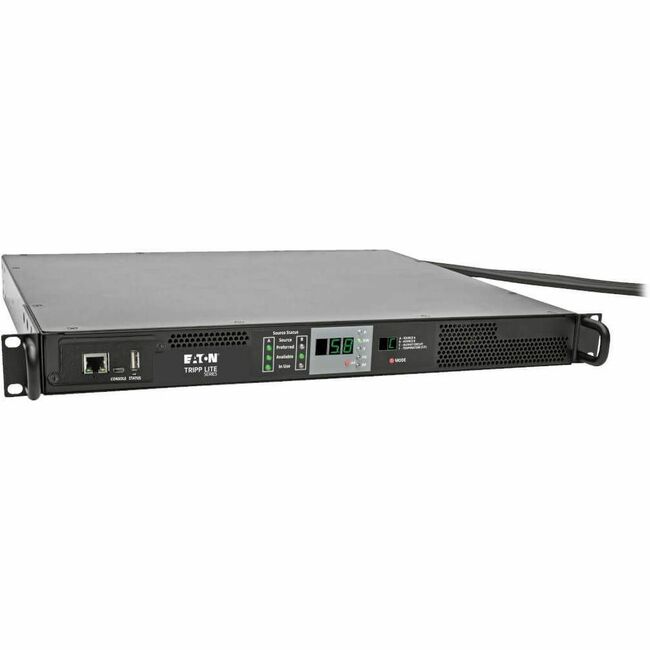 Eaton Tripp Lite PDU with monitored automatic transfer switch, 30A, 200-240V, single-phase, 1U rack-mount unit
