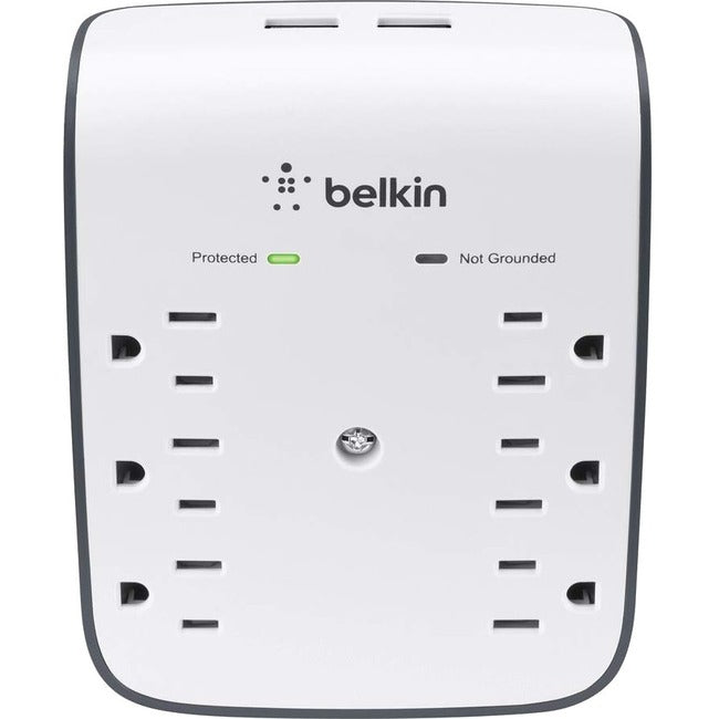 Belkin International INC BSV602TT Belkin 6 Outlet Surge Protector w/ 2 USB Ports - Safe Charge for Mobile Devices, Tablets, & More - 900 Joules