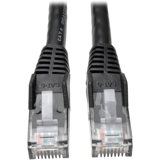 Eaton Tripp Lite Cat6 Gigabit Ethernet cable with RJ45 connectors, black, 7 ft, bulk pack, ideal for PoE and networking.