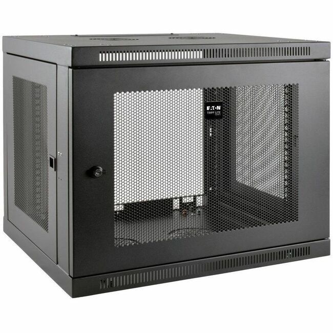 Eaton SmartRack 9U low-profile wall-mount mini rack enclosure with open front for network and server equipment installation.