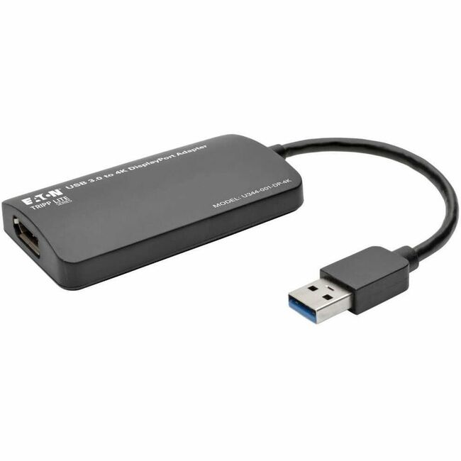 Eaton U344-001-DP-4K Tripp Lite USB 3.0 to 4K DisplayPort dual-monitor external graphics card adapter showing ports and branding