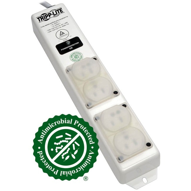 Eaton SPS406HGULTRA medical-grade surge protector power strip with 4 hospital-grade outlets, 6 ft cord, antimicrobial surface.