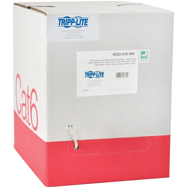 Eaton N224-01K-WH Tripp Lite by Eaton Cat6 Gigabit Solid Core Plenum-Rated UTP CMP PVC Bulk Ethernet Cable White 1000 ft. (304.8 m)