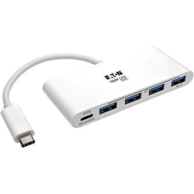 Eaton U460-004-4A-C Tripp Lite Series 4-Port USB-C Hub, USB 3.x (5Gbps), 4x USB-A Ports, 60W PD Charging, White
