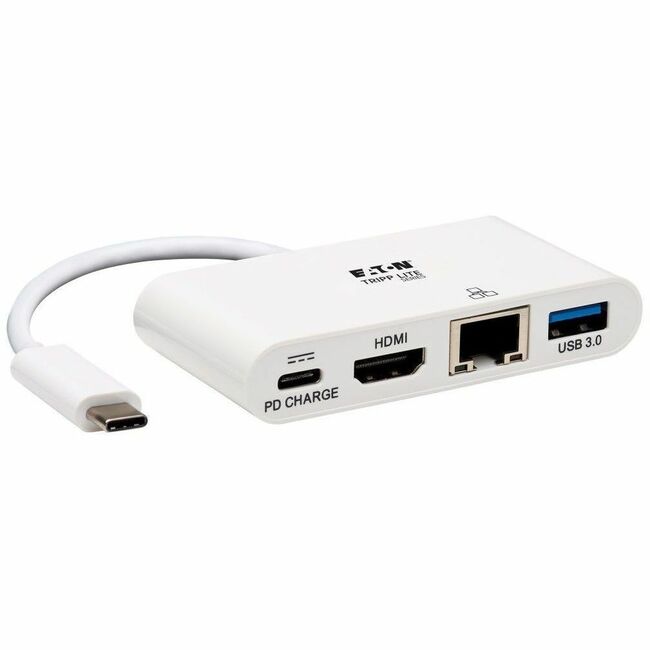 Eaton U444-06N-H4GU-C USB-C multiport docking station with 4K HDMI, USB 3.x ports, GbE, 60W PD charging in white