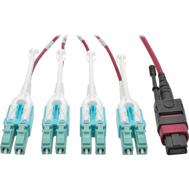 Eaton N845-05M-8L-MG Tripp Lite Series 40G MTP/MPO to 4xLC Fan-Out OM4 Plenum-Rated Fiber Optic Cable, 40GBASE-SR4, Push/Pull Tabs, Magenta, 5 m
