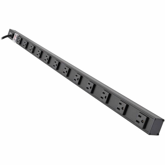 Eaton PS3612B Tripp Lite 12-outlet vertical power strip with 15 ft. cord, black housing, 120V, 15A, NEMA 5-15P plug.