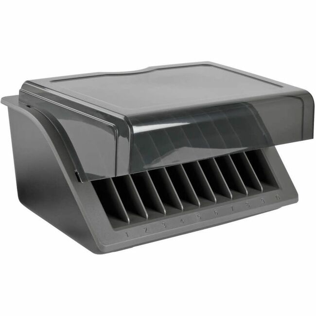 Eaton CSD1006USB Tripp Lite USB charging station cradle with space for 10 tablets, iPads, and e-readers on a desktop.