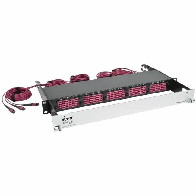 Eaton N48K-15M8L60-B Tripp Lite by Eaton 40/100Gb Fiber Breakout Patch Panel 40Gb to 4 x 10Gb 100Gb to 4 x 25Gb 15 MTP QSFP to 60 LC Duplex OM4 50/125 Multimode Ports 1U