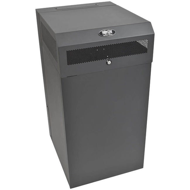 Eaton Tripp Lite SmartRack 16U low-profile vertical wall-mount server rack enclosure with open frame design.