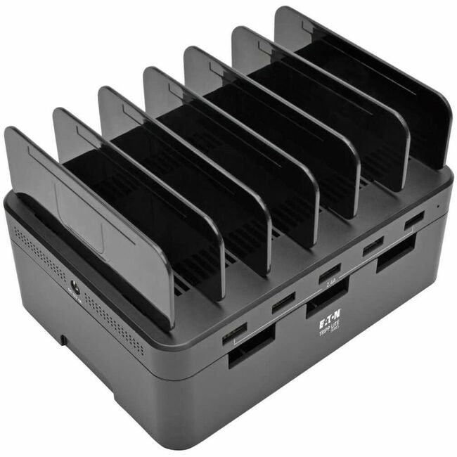 Eaton U280-005-ST Tripp Lite 5-port USB charging station with built-in device storage and 12V 4A USB output.