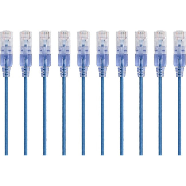 Monoprice, Inc. 15162 Monoprice 10-Pack, SlimRun Cat6A Ethernet Network Patch Cable, 7ft Blue