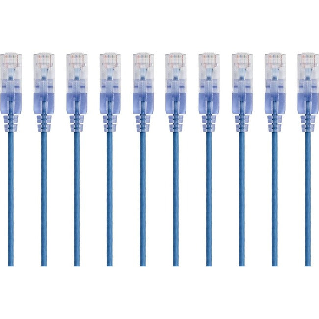 Monoprice, Inc. 15166 Monoprice 10-Pack, SlimRun Cat6A Ethernet Network Patch Cable, 10ft Blue