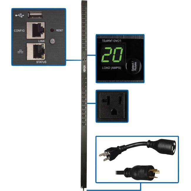 Eaton Tripp Lite PDU with 24 5-15/20R outlets, 1.9kW monitored single-phase power distribution unit, 0U vertical design.