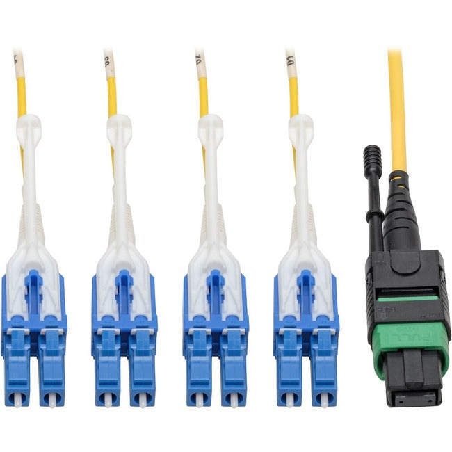 Eaton N390-05M-8LC-AP Tripp Lite by Eaton MTP/MPO (APC) to 4xLC (UPC) Singlemode Breakout Patch Cable 40/100 GbE QSFP+ 40GBASE-PLR4 Plenum Yellow 5 m (16 ft.)