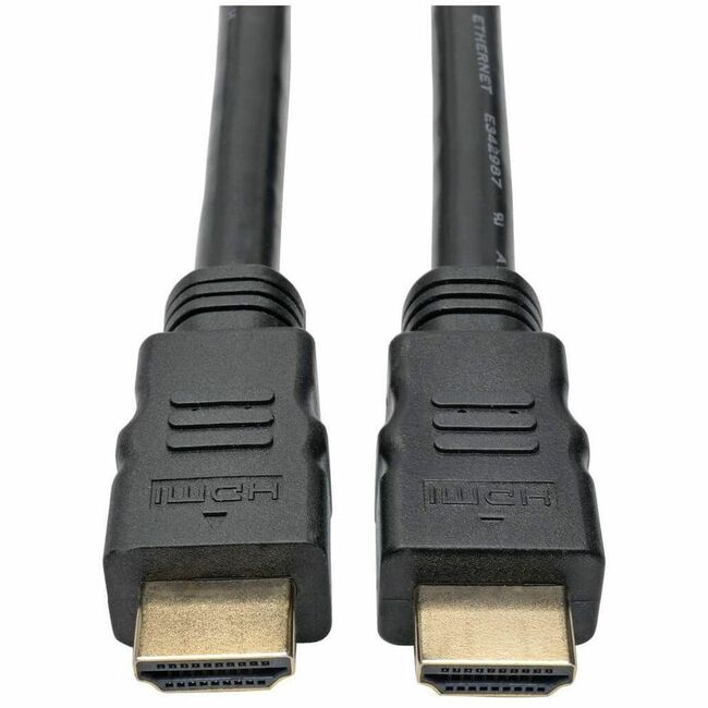 Eaton Tripp Lite high-speed HDMI cable with signal booster, 100 ft black connector cable, M/M, for high-quality audio and video.