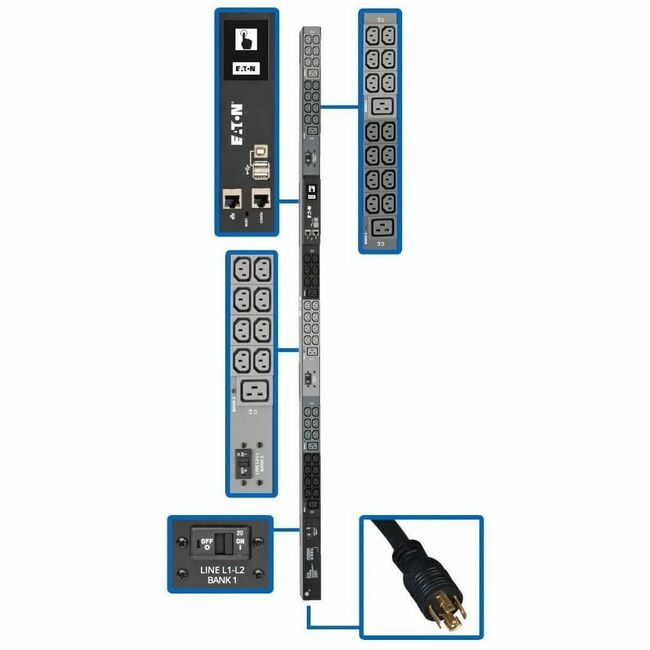 Eaton PDU3EVN10L2130B Tripp Lite by Eaton PDU 10kW 200-240V 3PH Monitored PDU - LX Interface Gigabit 48 Outlets NEMA L21-30P LCD 3 m Cord 0U 1.8 m Height TAA