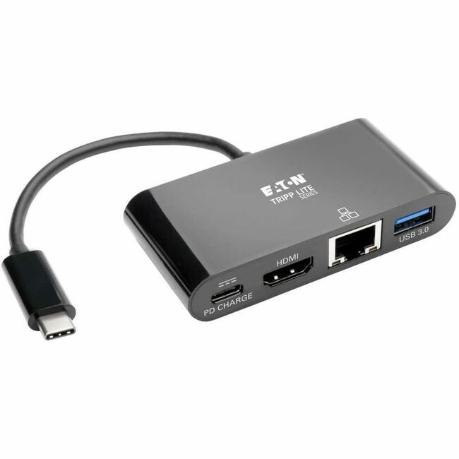 Eaton U444-06N-HGUB-C Tripp Lite Series USB-C Multiport Adapter - HDMI, USB 3.x (5Gbps) Hub Port, Gigabit Ethernet, 60W PD Charging, HDCP, Black