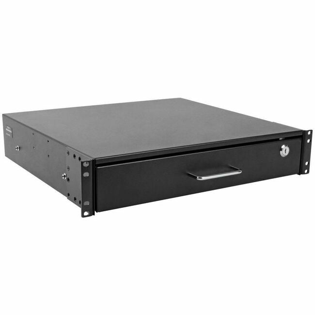 Eaton SRDRAWER2U locking 2U rackmount storage drawer in a rack enclosure with open frame design
