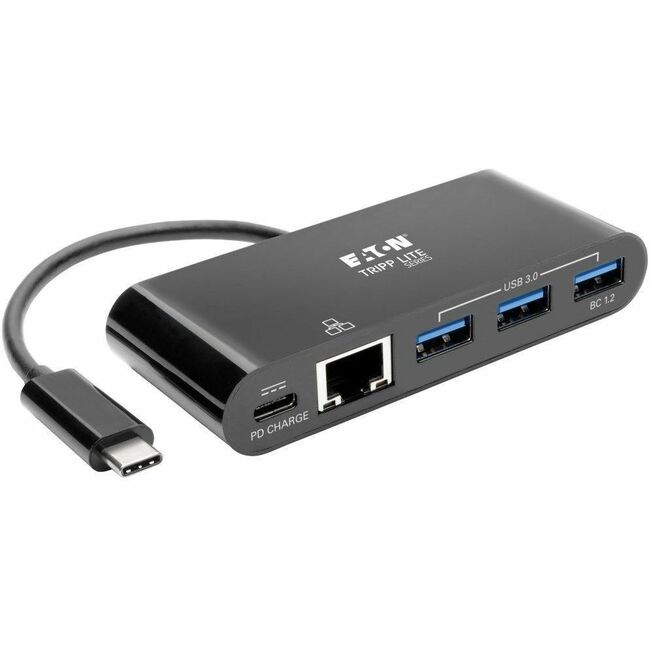 Eaton U460-003-3AGB-C USB-C hub with LAN port, 3 USB-A ports, 60W power delivery, black, USB/Firewire adapter for laptops