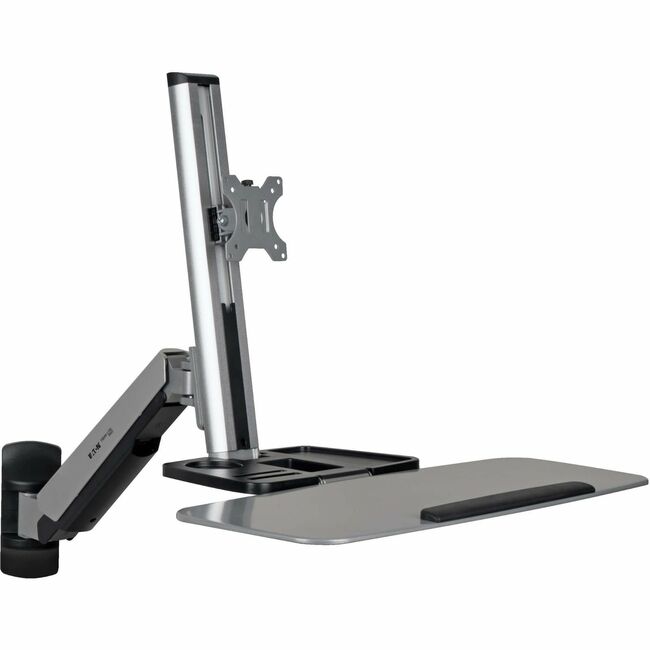 Eaton WorkWise wall-mounted workstation with single display mount, featuring sturdy mounting kit and sleek design for efficient workspace.