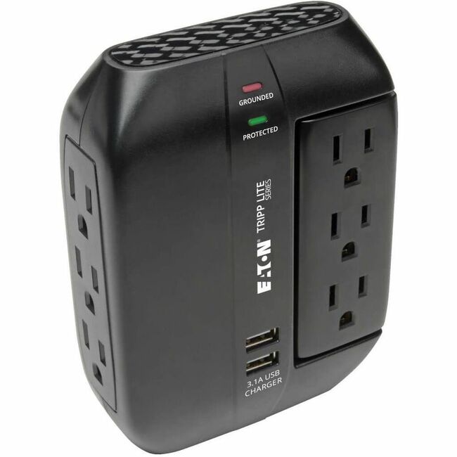 Eaton SWIVEL6USB Tripp Lite Series Protect It! 6-Outlet Surge Protector with 3 Rotatable Outlets - Direct Plug-In, 1200 Joules, 2 USB Ports