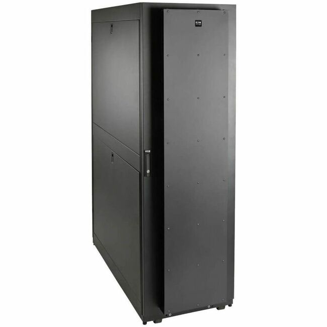 Eaton Tripp Lite SmartRack 42U standard-depth server rack enclosure cabinet with sound suppression and professional rack equipment design.