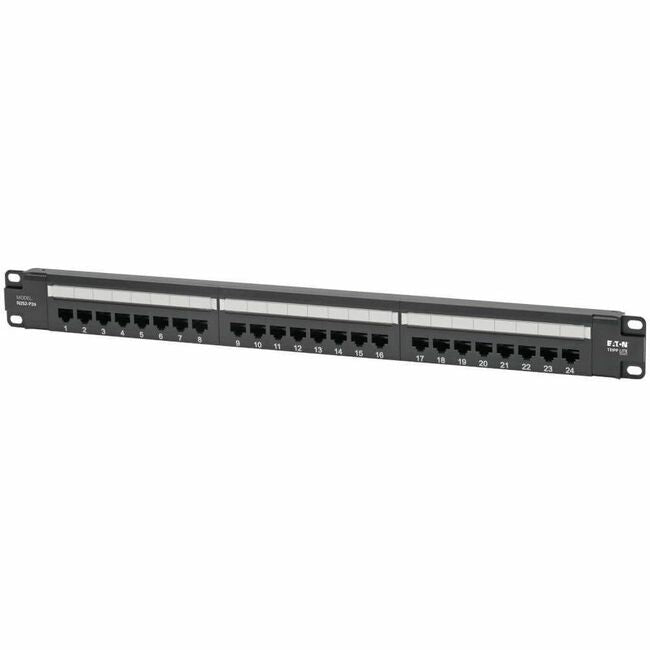 Eaton N252-P24 Tripp Lite Cat6 24-port patch panel with PoE+ support, 1U rack-mount, RJ45 Ethernet ports, TAA compliant