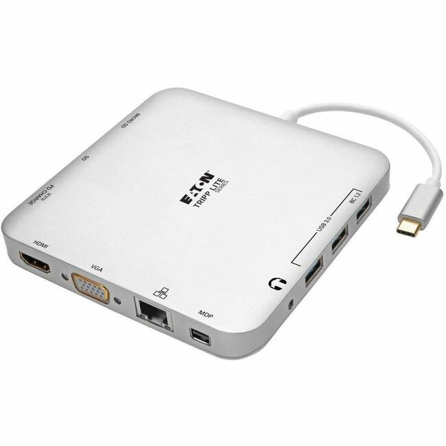 Eaton U442-DOCK2-S Tripp Lite Series USB-C Dock, Dual Display - 4K HDMI/mDP, VGA, USB 3.x (5Gbps), USB-A/C Hub, GbE, 60W PD Charging
